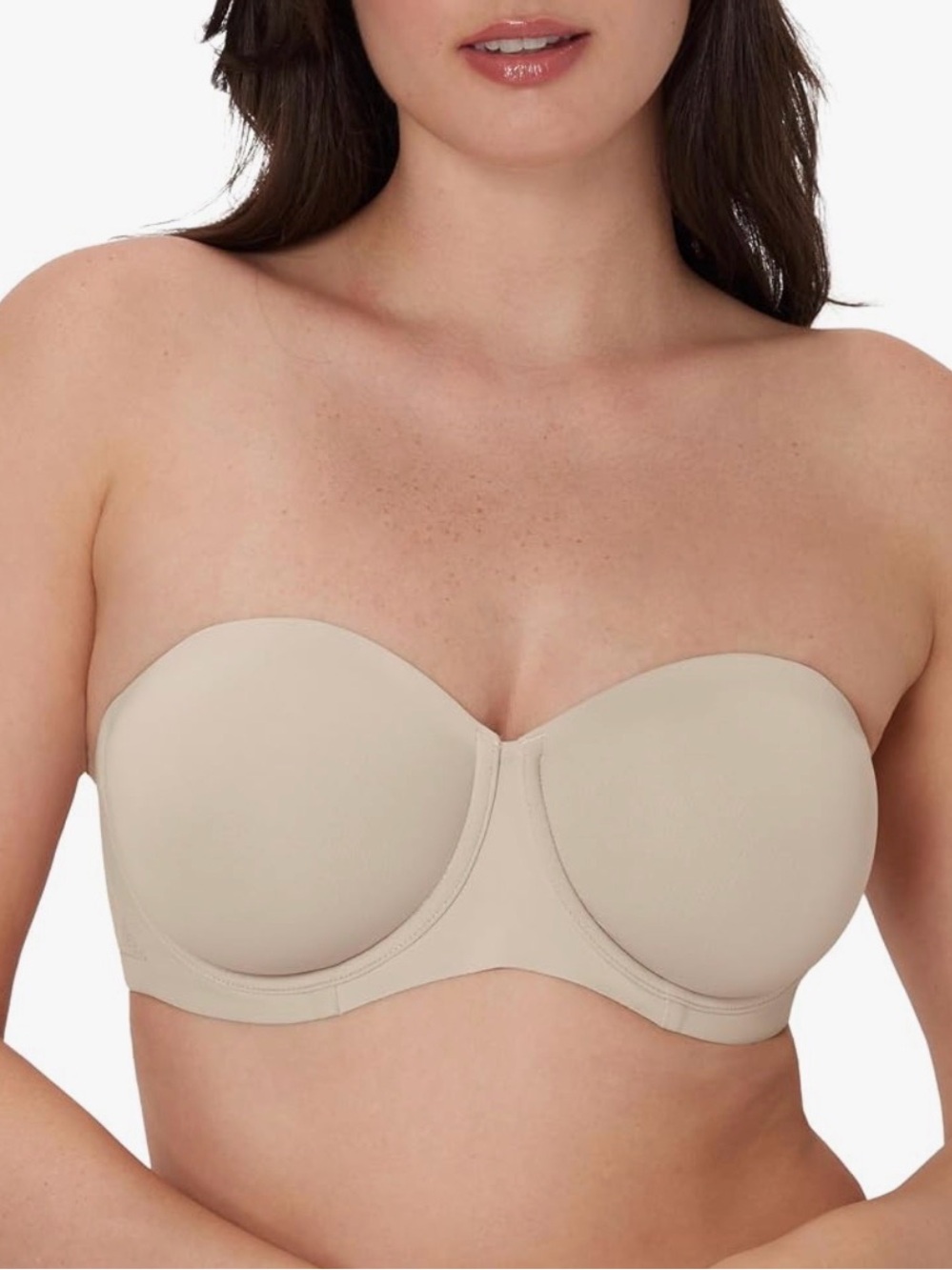 Bali Strapless Minimizer Coolest Smoothing Bra for Moisture-Wicking Beige Sz 38D